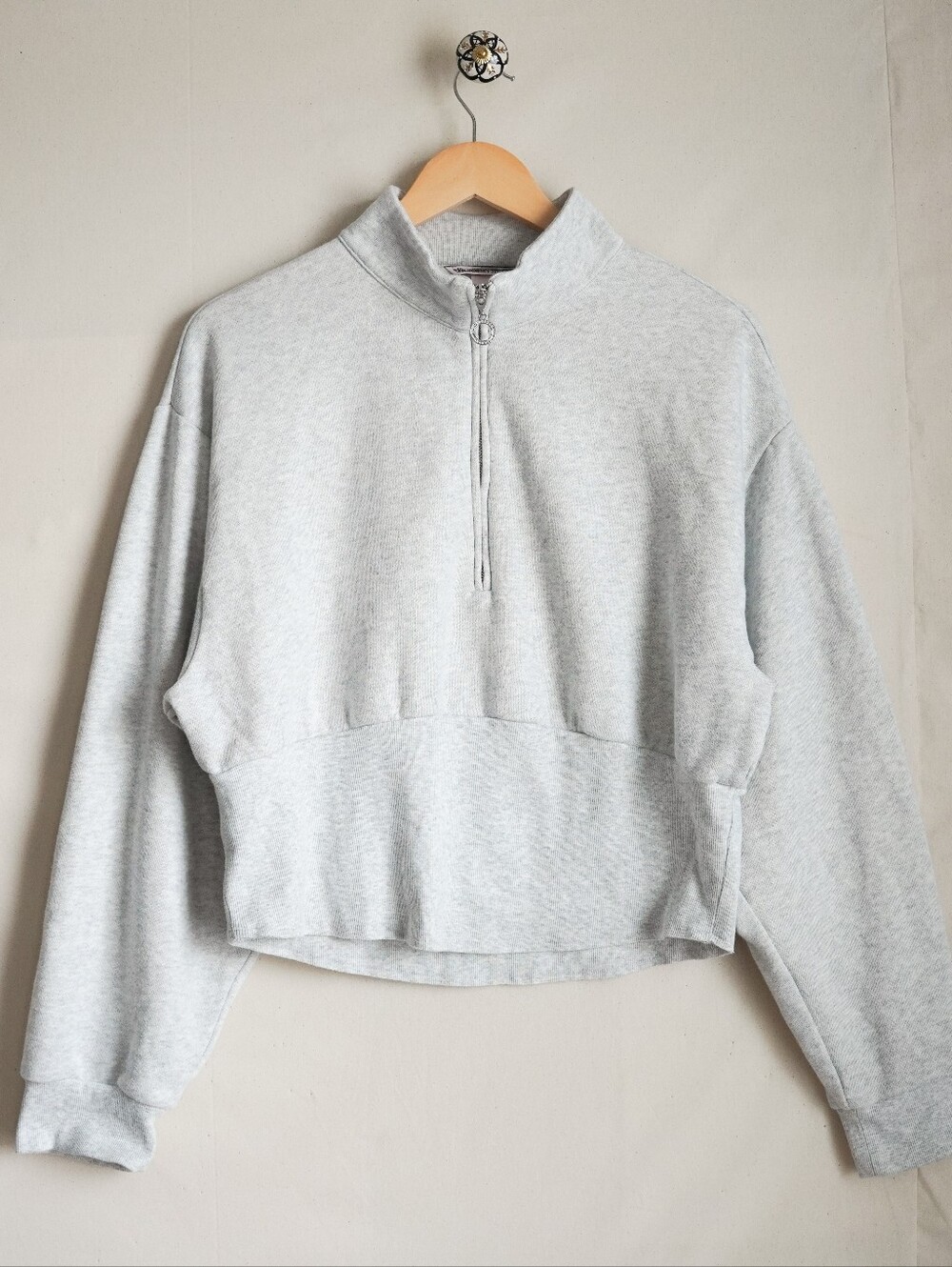 Victoria's Secret Rhinestone Ring Zip Cropped Quarter Zip Sweatshirt Gray XXL